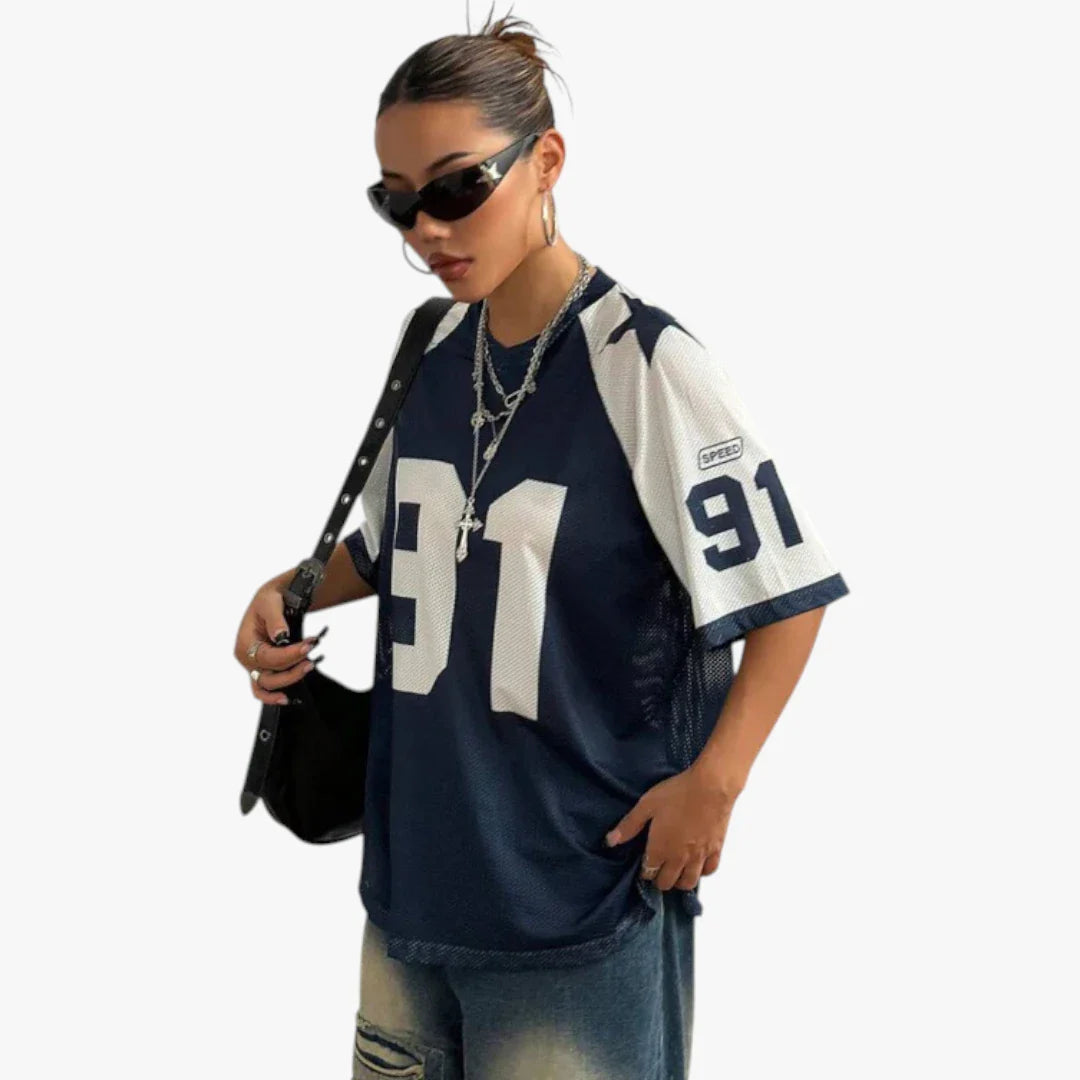 Dame Oversized T-shirt med V-Udskæring og Kortærmet