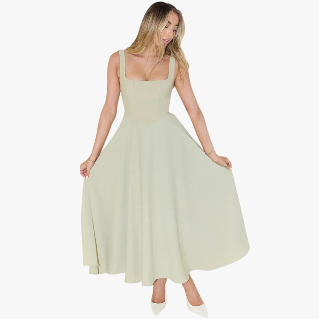 Dame Elegant Maxi Sommerkjole med Firkantet Udskæring