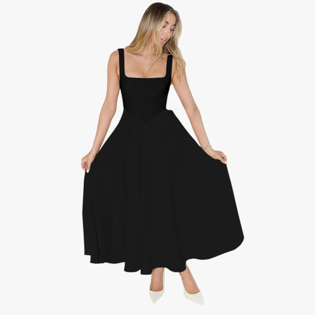 Dame Elegant Maxi Sommerkjole med Firkantet Udskæring