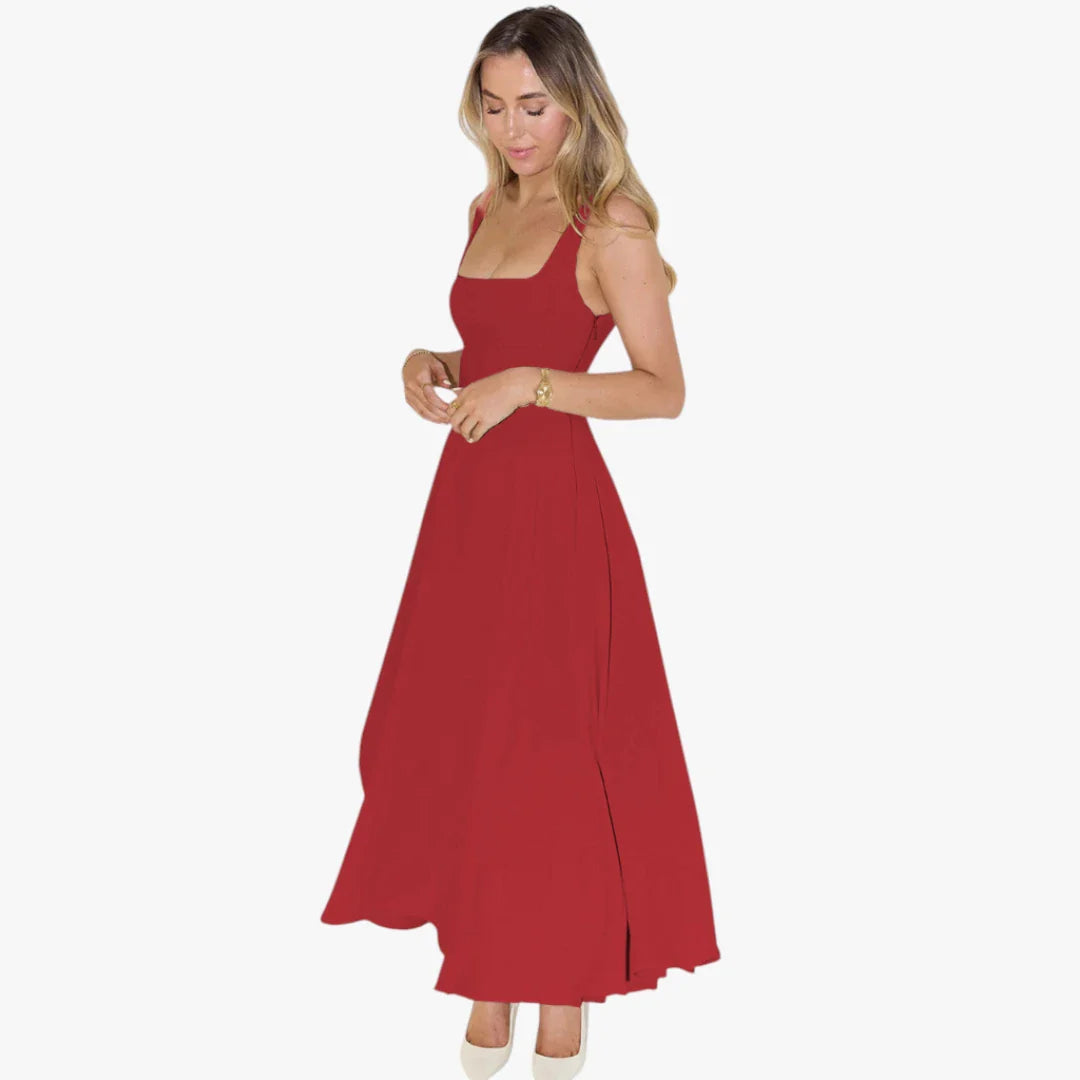 Dame Elegant Maxi Sommerkjole med Firkantet Udskæring