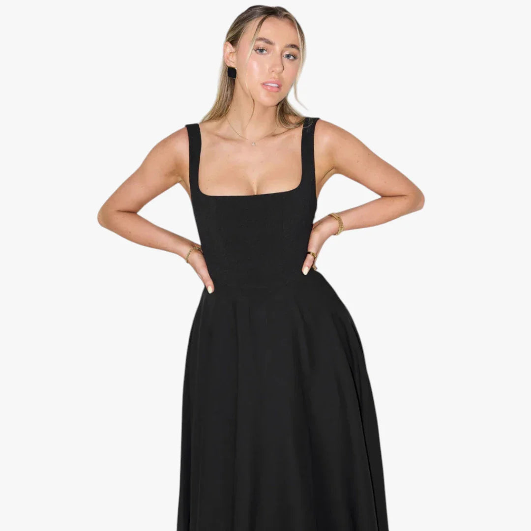 Dame Elegant Maxi Sommerkjole med Firkantet Udskæring