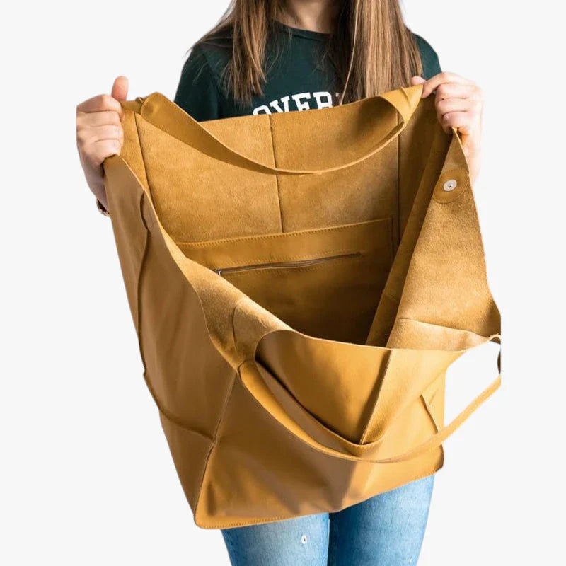 Dame Oversized Vintage Skuldertaske med Mange Rum og Lynlås