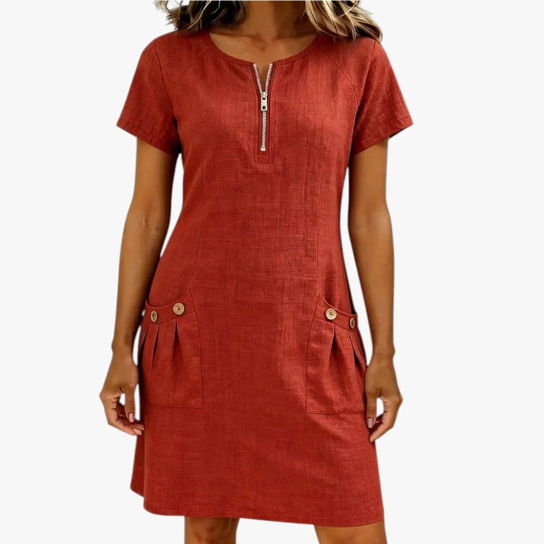Dame Sommer Mini Kjole med Lynlås og Knapper
