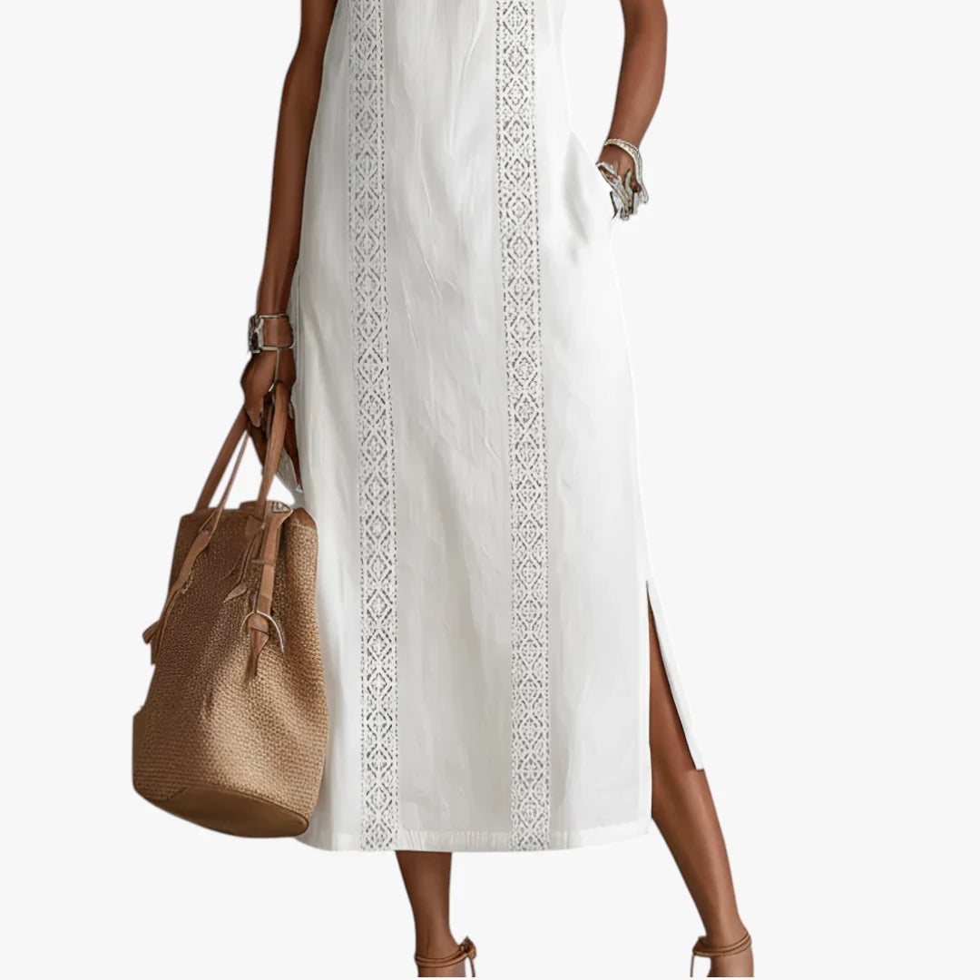 Dame Elegant Midi Sommerkjole med Halterneck og Sidelommer