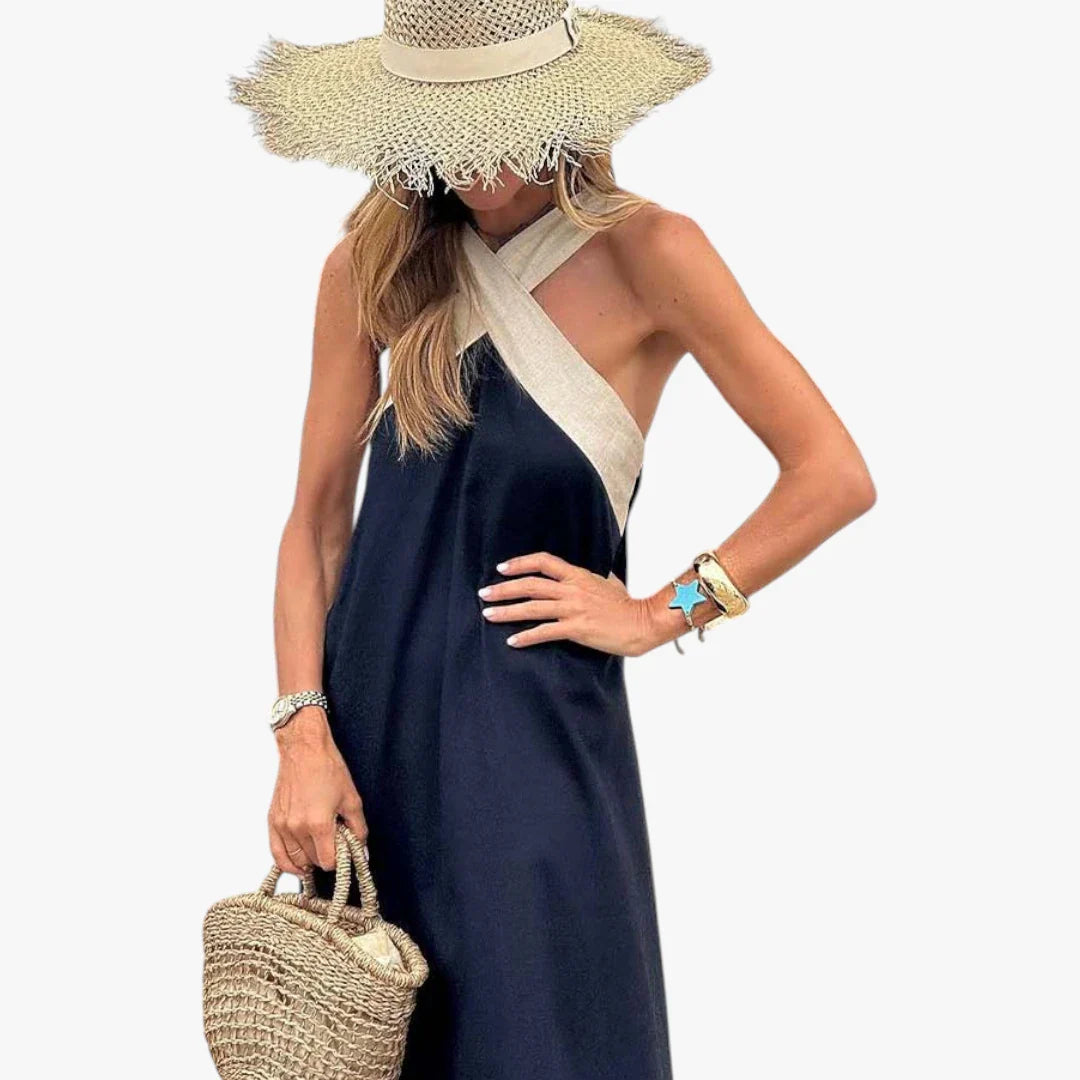 Dame Elegant Maxi Sommerkjole med Halterneck og Åben Ryg
