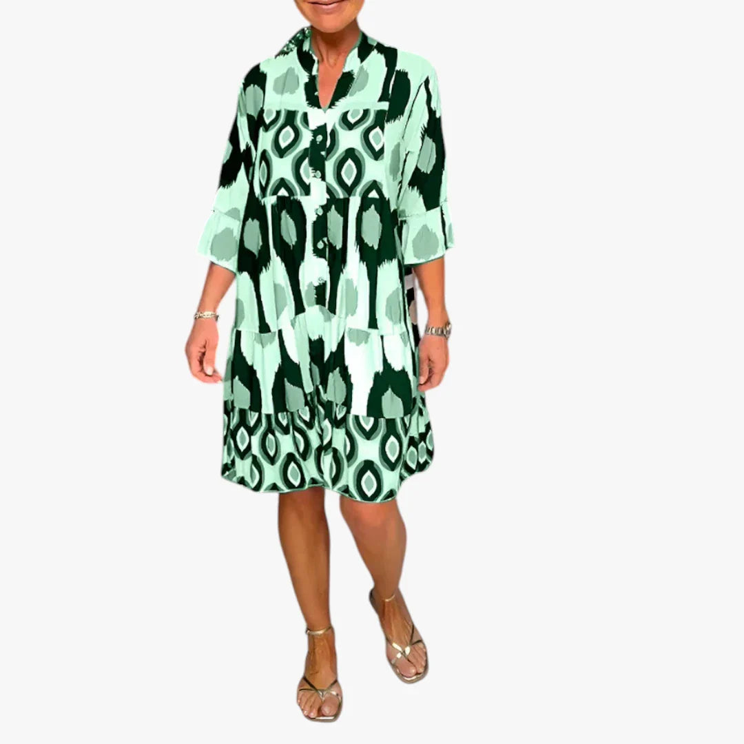 Dame Boho Midi Sommerkjole med Knapper og Flæser