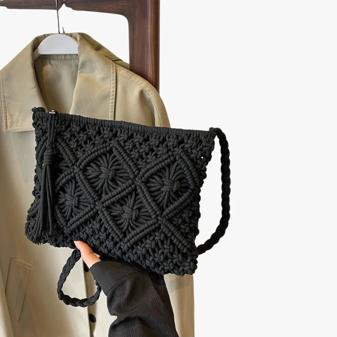 Dame Hæklet Vintage Taske med Skulderrem og Frynser