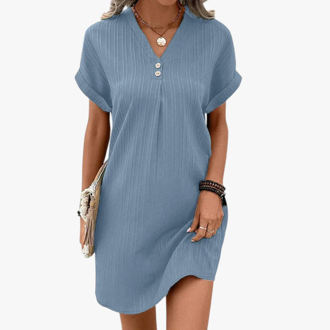 Dame Mini Sommerkjole med Knapper og V-hals