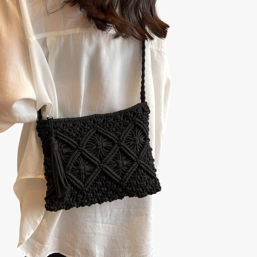 Dame Hæklet Vintage Taske med Skulderrem og Frynser