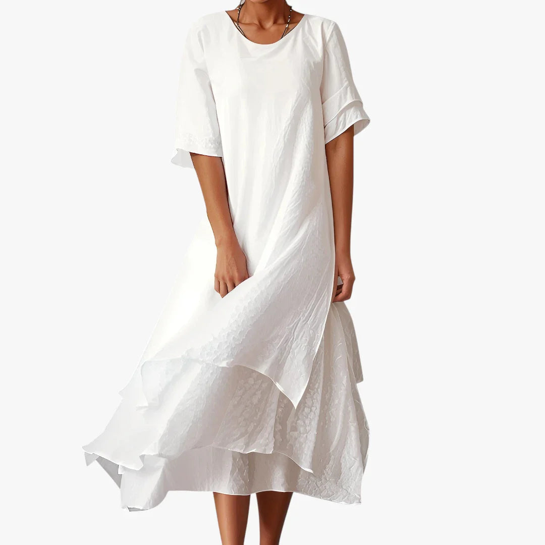 Dame Elegant Midi Sommerkjole med Løse Ærmer