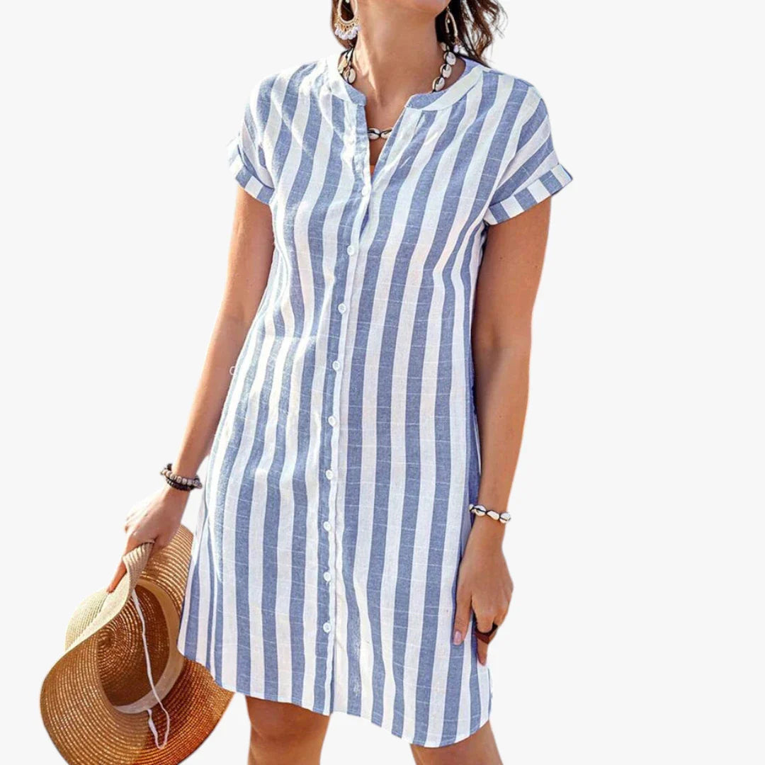 Dame Stribet Mini Sommerkjole med Knapper