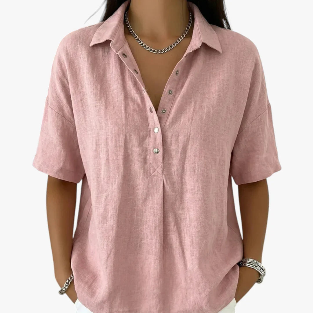 Dame Oversize Skjortebluse med Klassisk Krave og Knapper