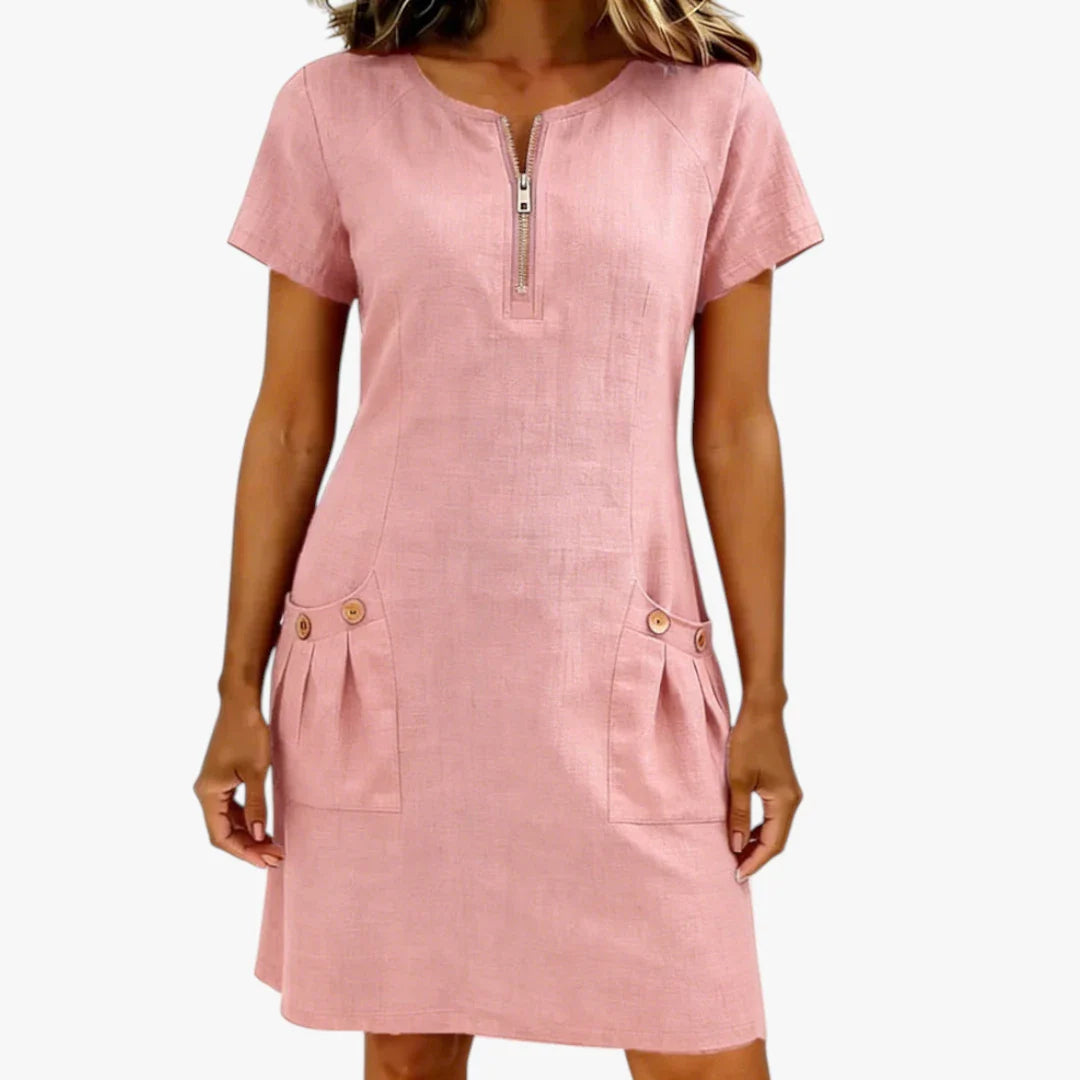 Dame Sommer Mini Kjole med Lynlås og Knapper