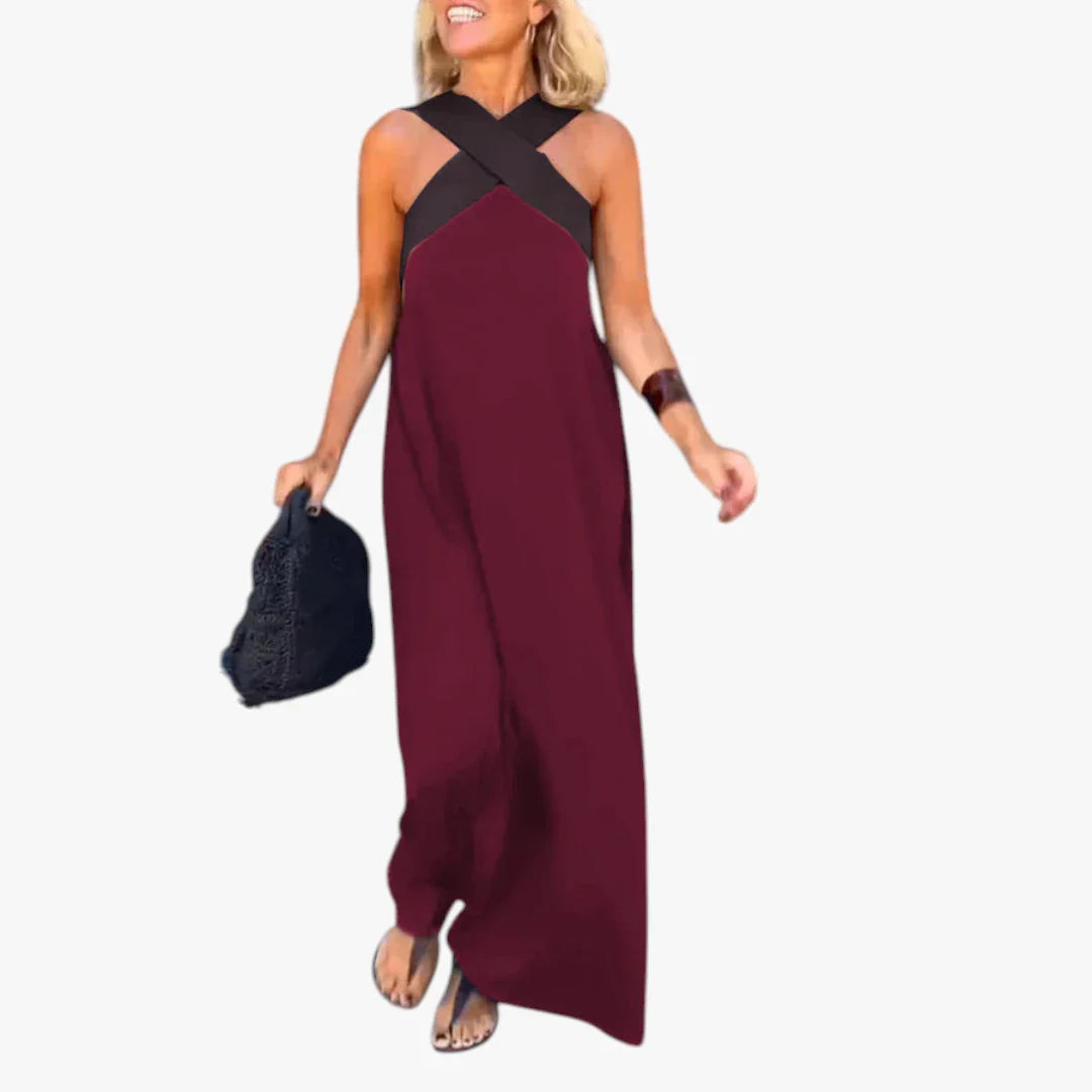 Dame Elegant Maxi Sommerkjole med Halterneck og Åben Ryg