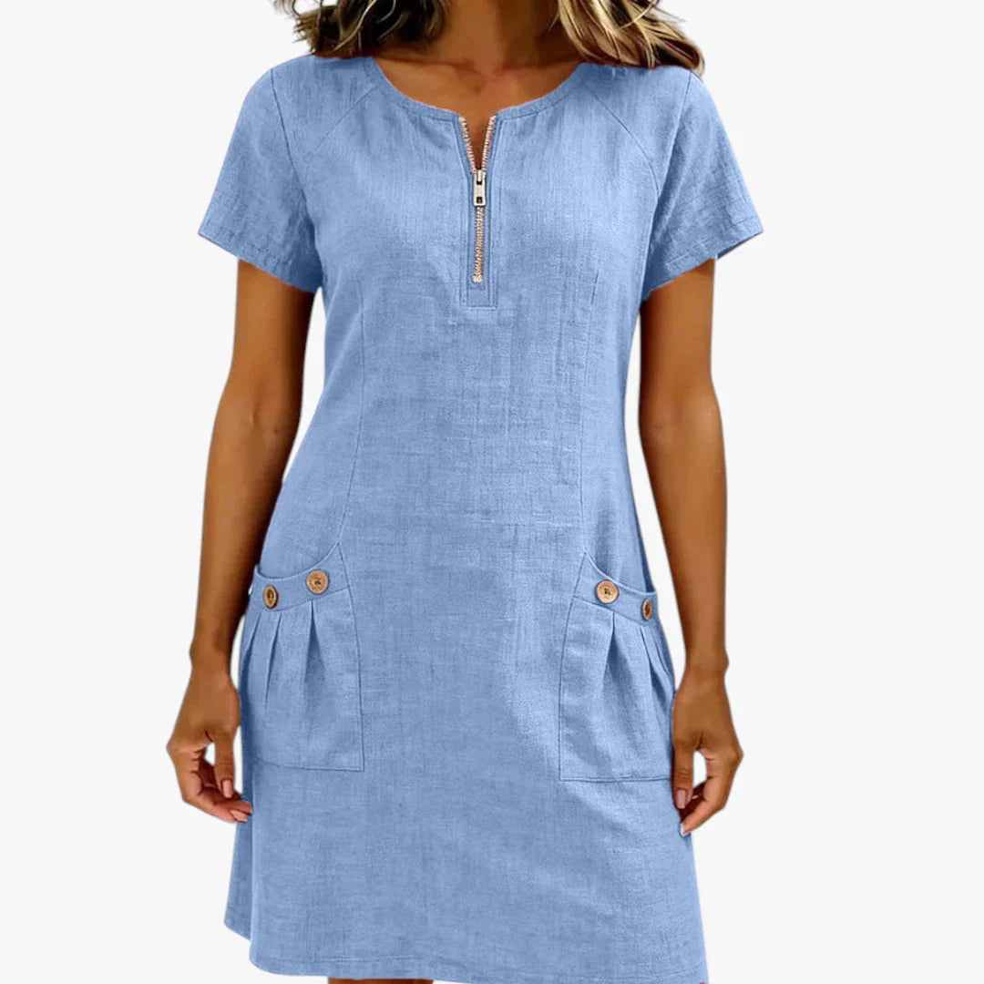 Dame Sommer Mini Kjole med Lynlås og Knapper