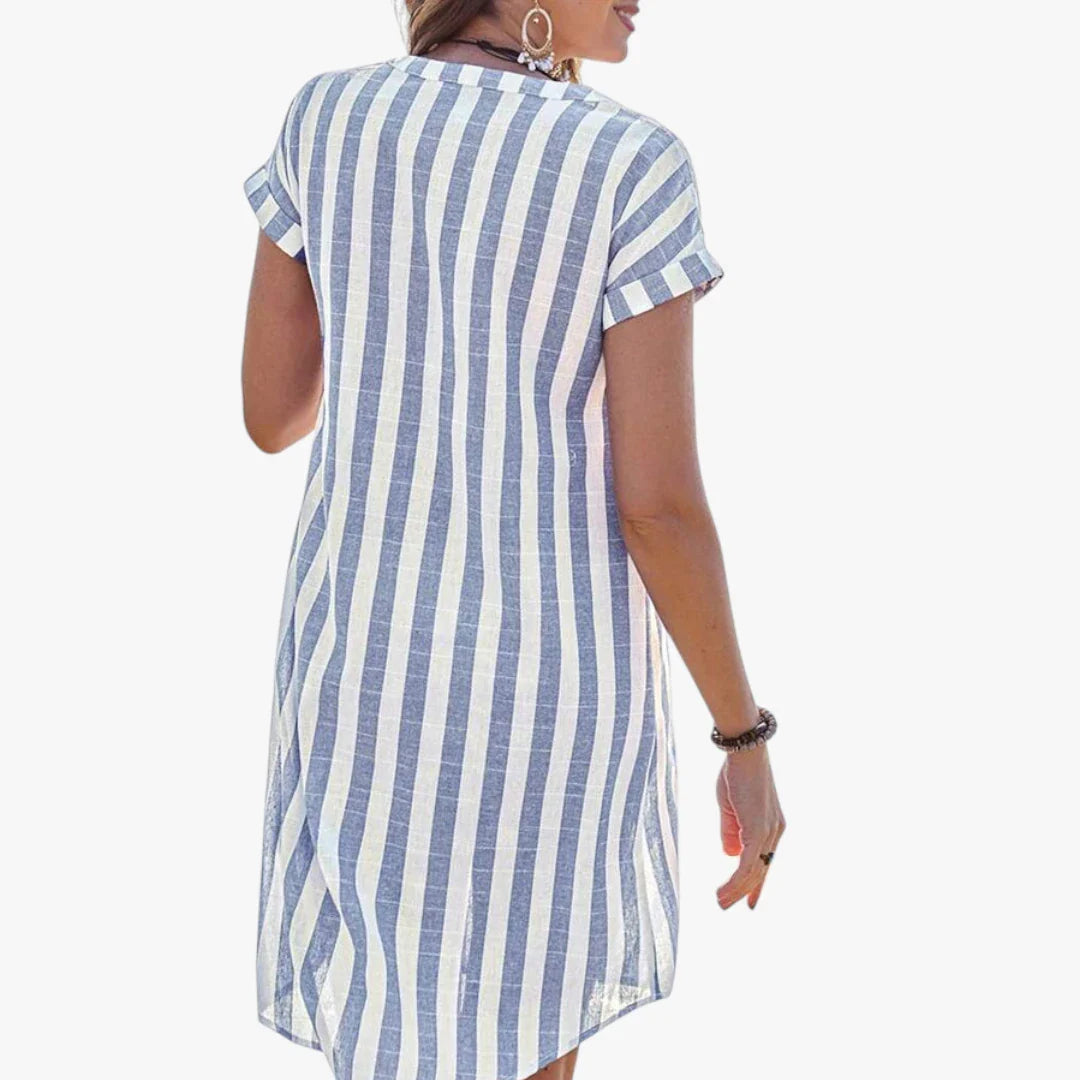 Dame Stribet Mini Sommerkjole med Knapper
