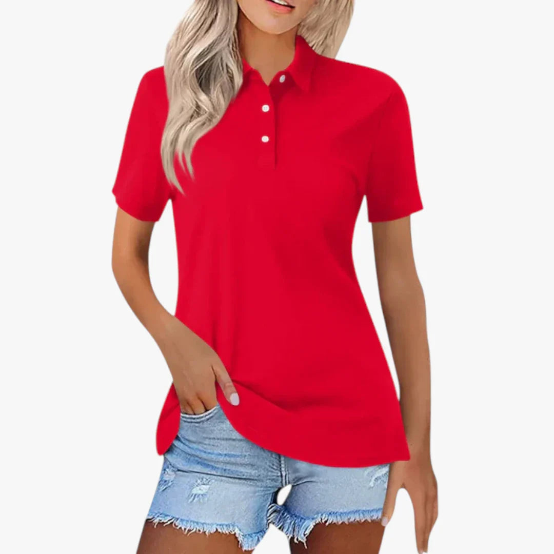 Dame Kortærmet Polo Shirt med Knapper