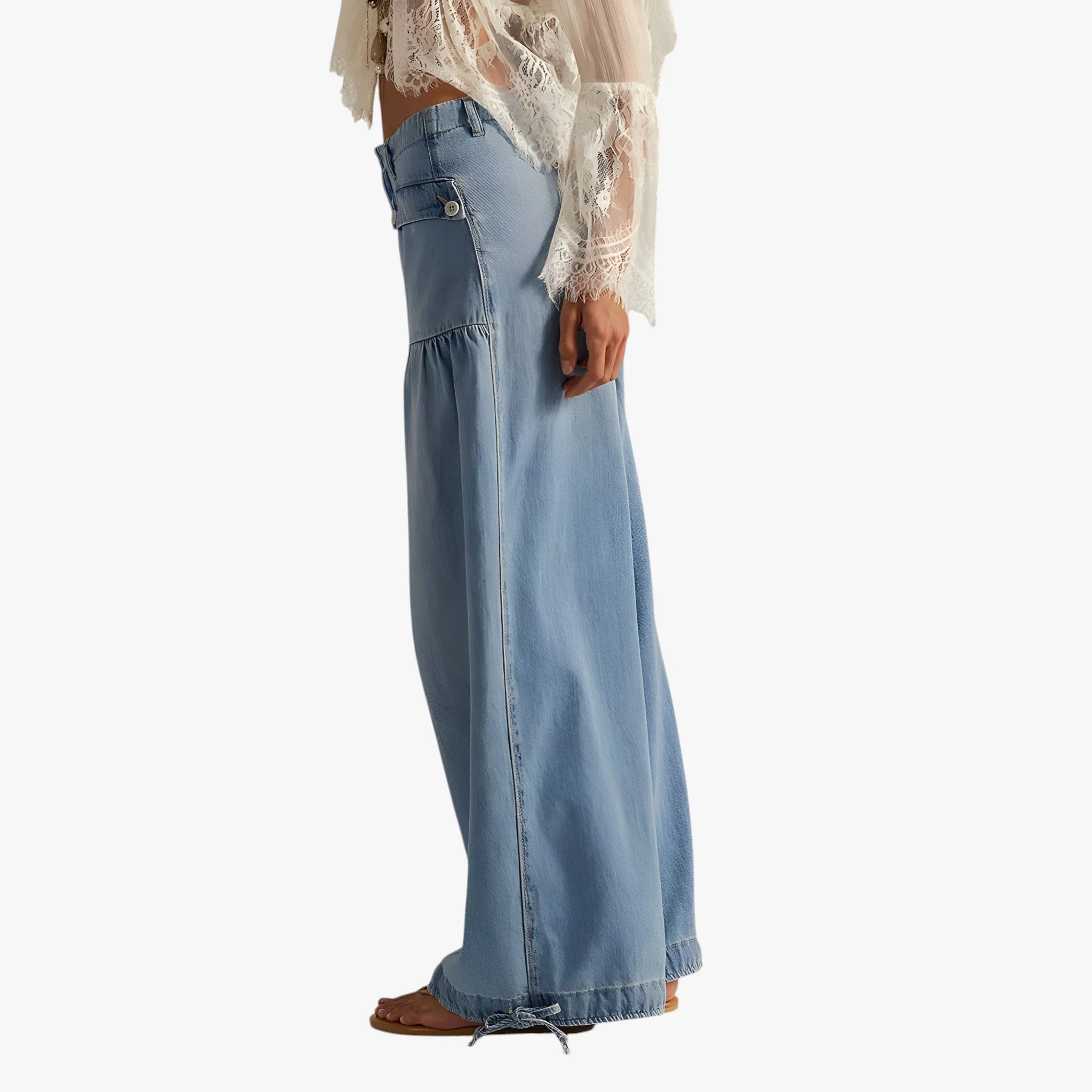 Dame Baggy Jeans med Bindebånd og Vidde