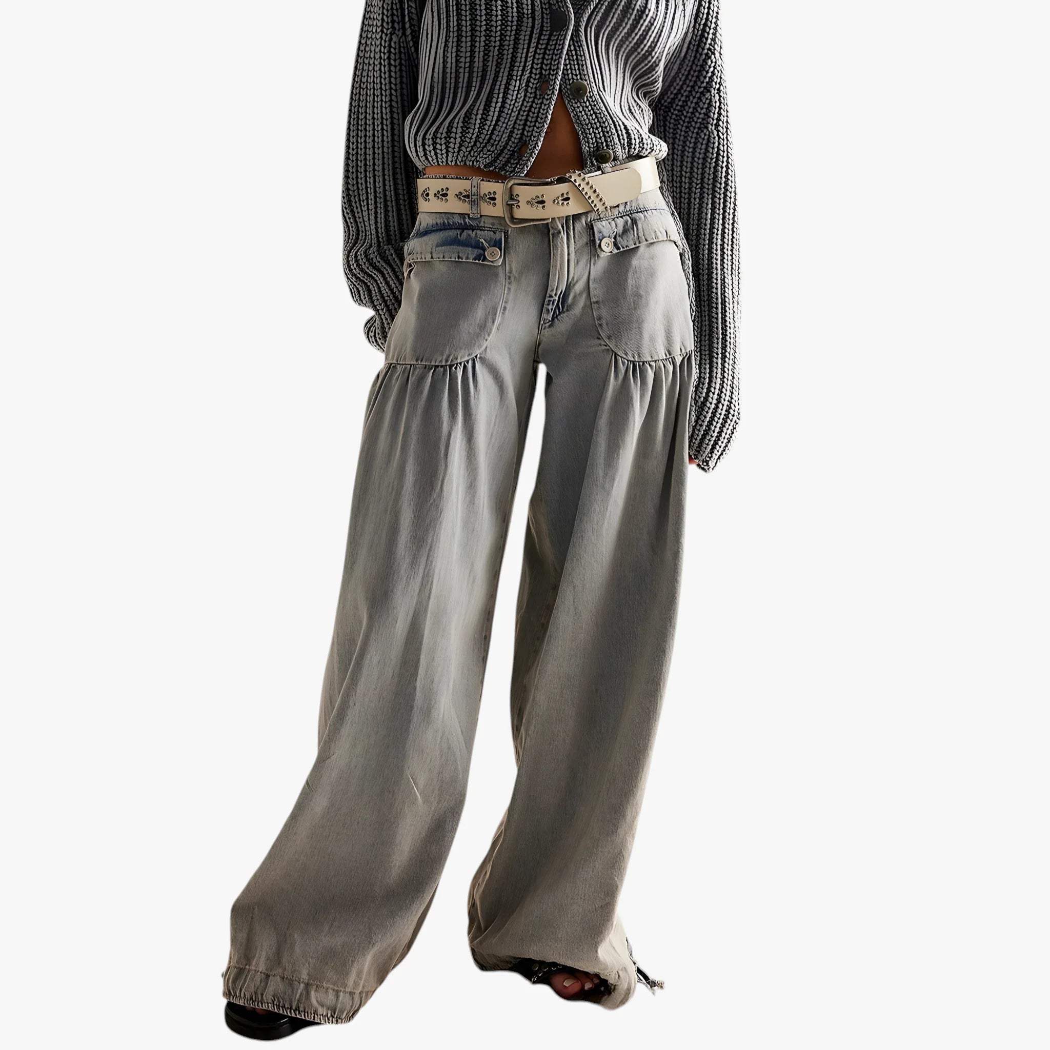 Dame Baggy Jeans med Bindebånd og Vidde