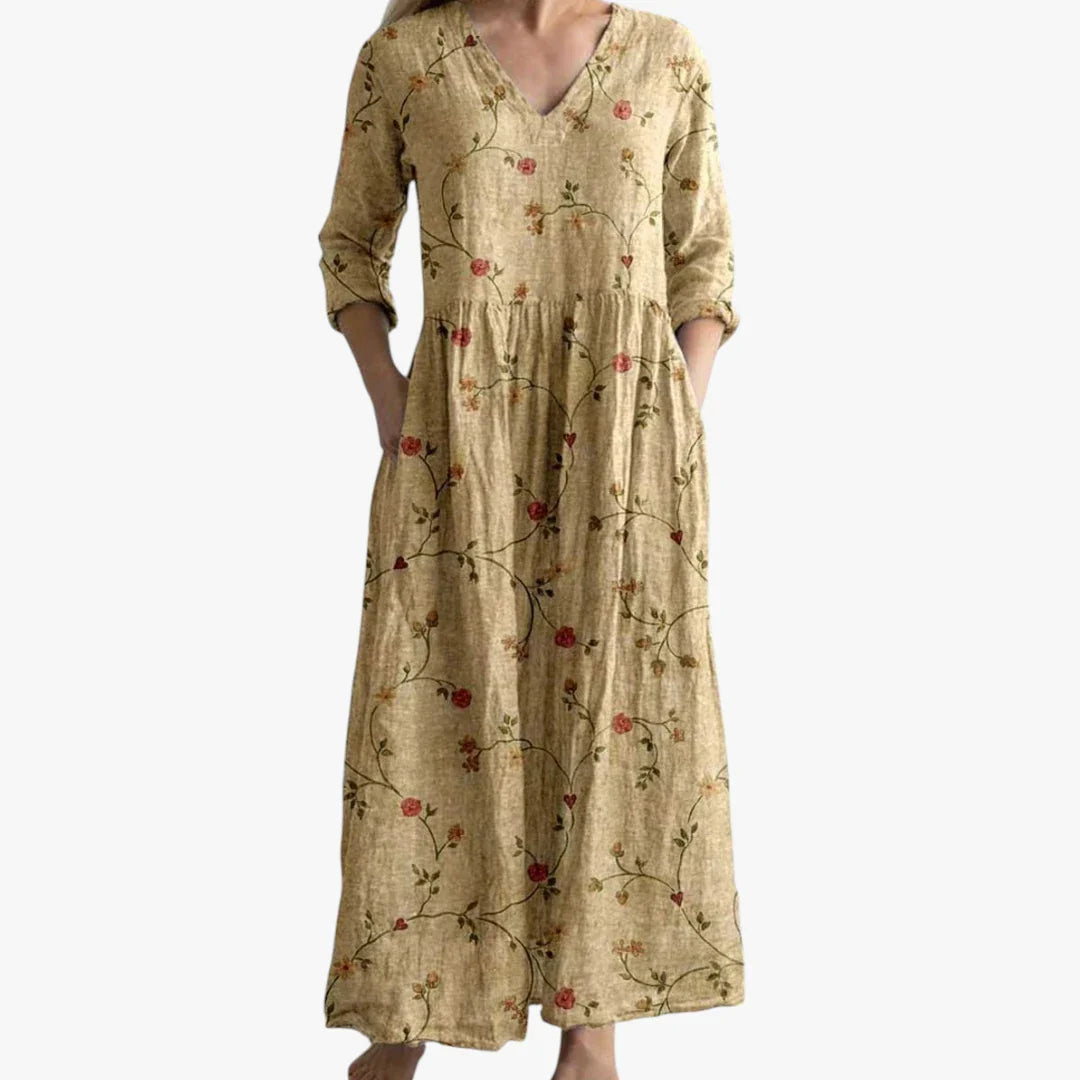 Dame Blomstret Maxi Sommerkjole med Lange Ærmer