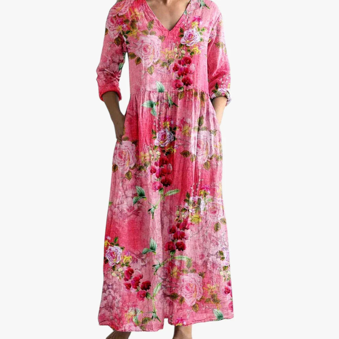 Dame Blomstret Maxi Sommerkjole med Lange Ærmer