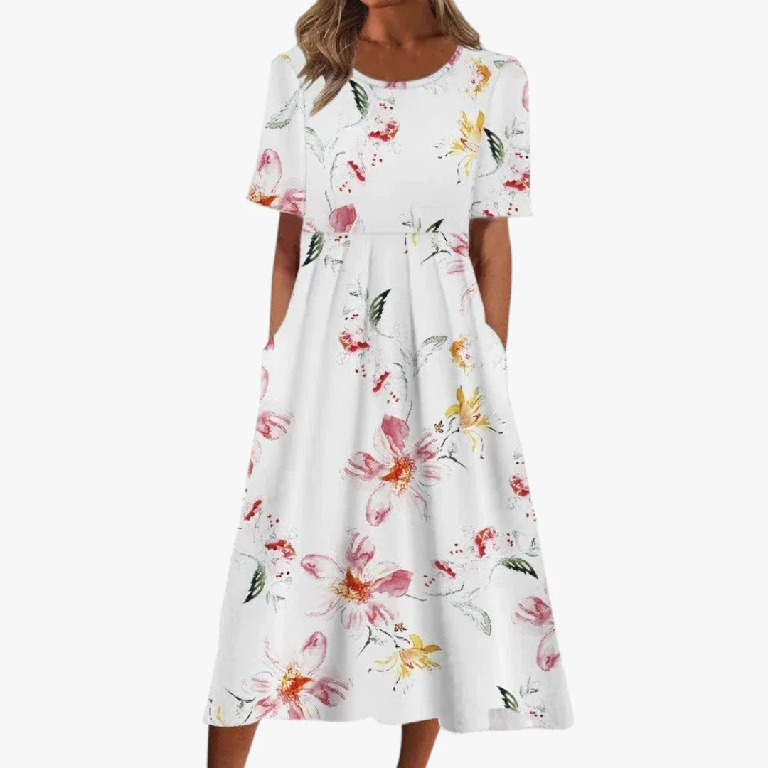 Dame Blomstret Midi Sommerkjole med Ærmer