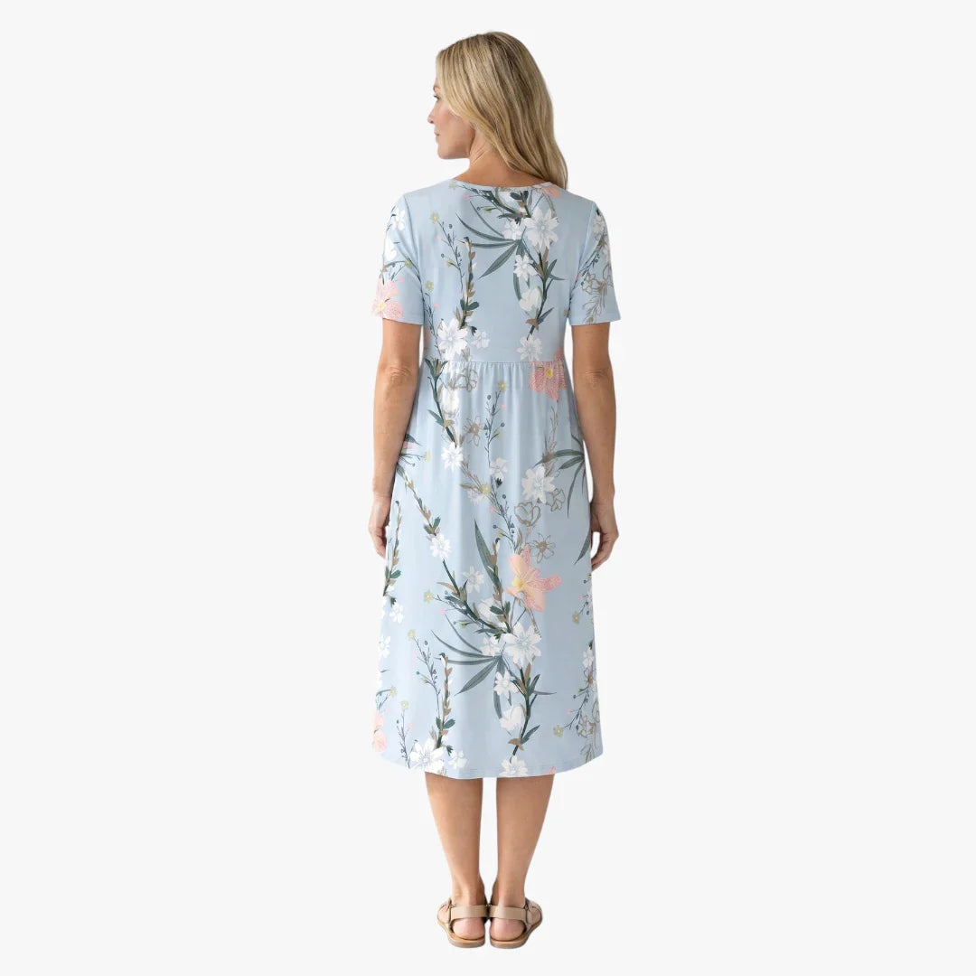 Dame Blomstret Midi Sommerkjole med Ærmer