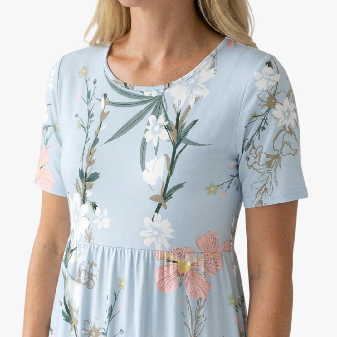Dame Blomstret Midi Sommerkjole med Ærmer