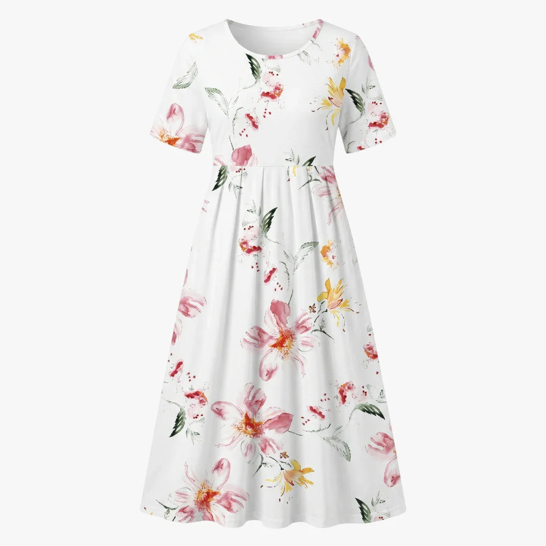 Dame Blomstret Midi Sommerkjole med Ærmer