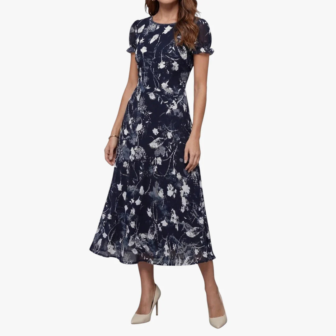 Dame Blomstret Midi Sommerkjole med Kort Ærmer
