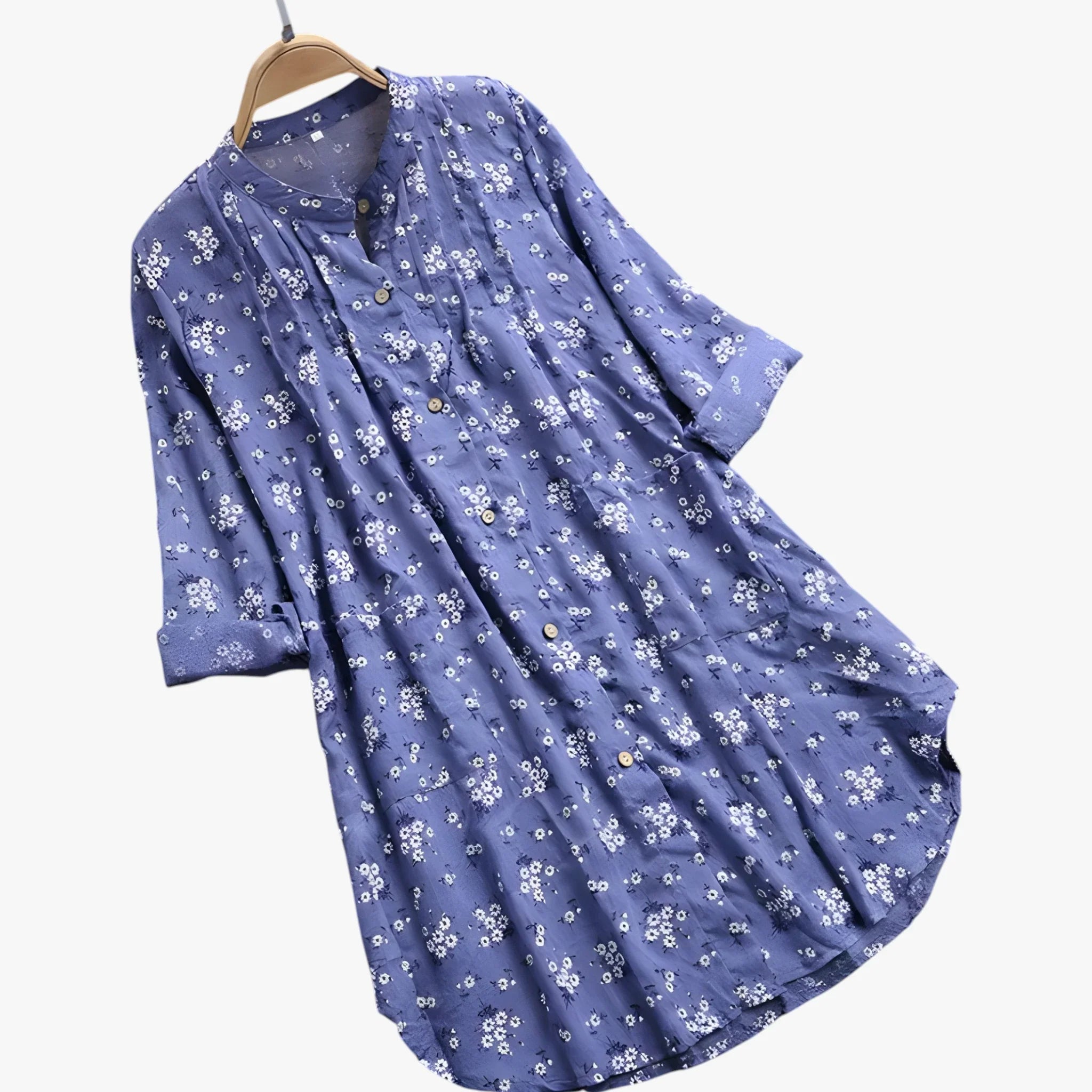Dame Blomstret Skjortebluse med Kinakrave og V-Udskæring