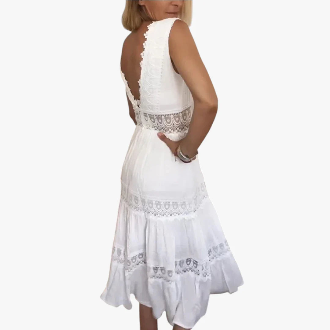 Dame Boheme Midi Sommerkjole med Åben Ryg