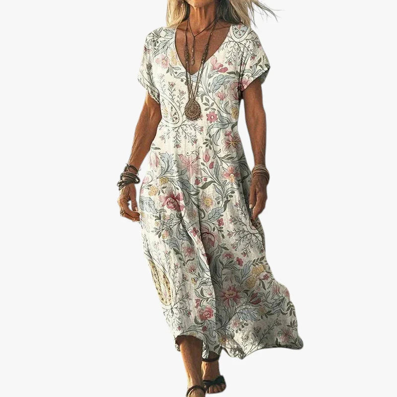 Dame Boheme Midi Sommerkjole med V-Udskæring
