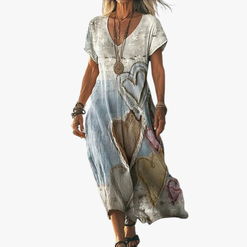 Dame Boheme Midi Sommerkjole med V-Udskæring