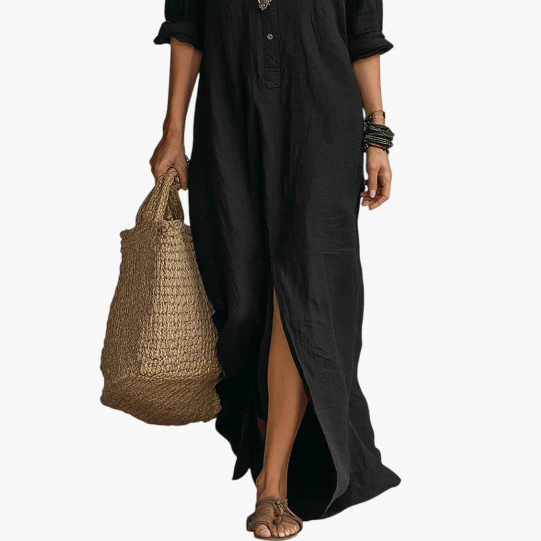 Dame Boho Maxi Sommerkjole med Knapper