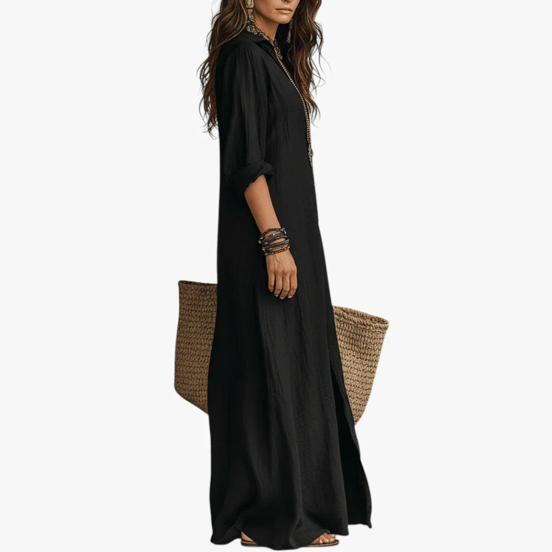 Dame Boho Maxi Sommerkjole med Knapper