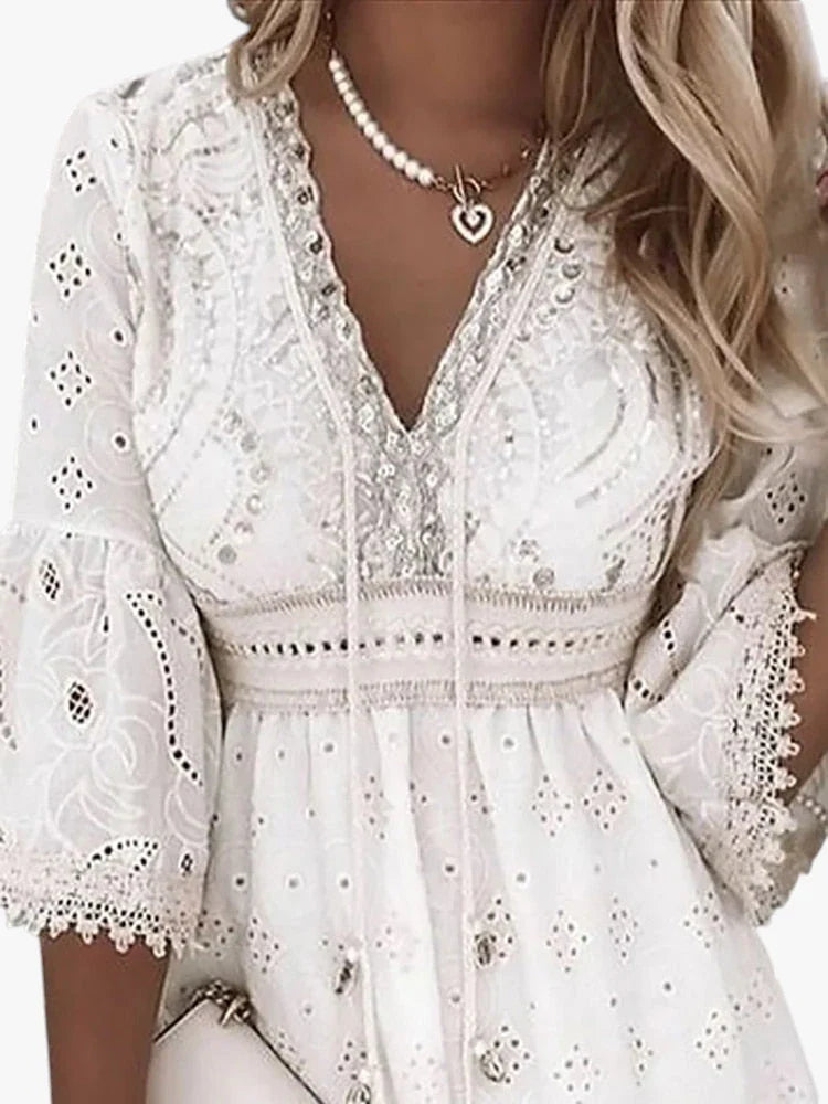 Dame Boho Mini Sommerkjole med Blonder