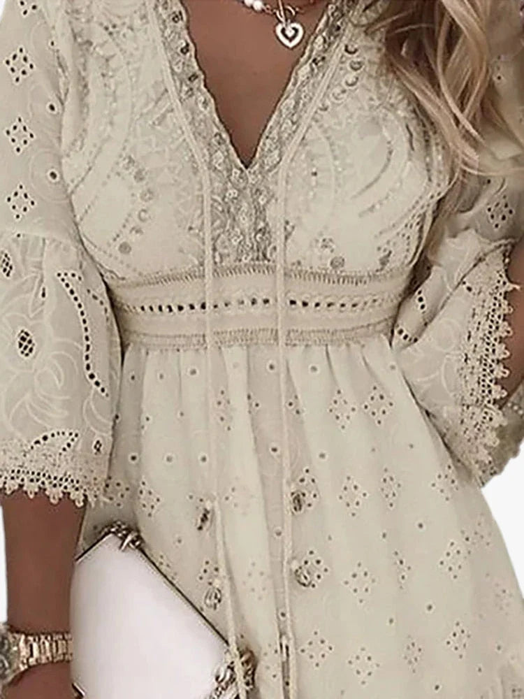 Dame Boho Mini Sommerkjole med Blonder