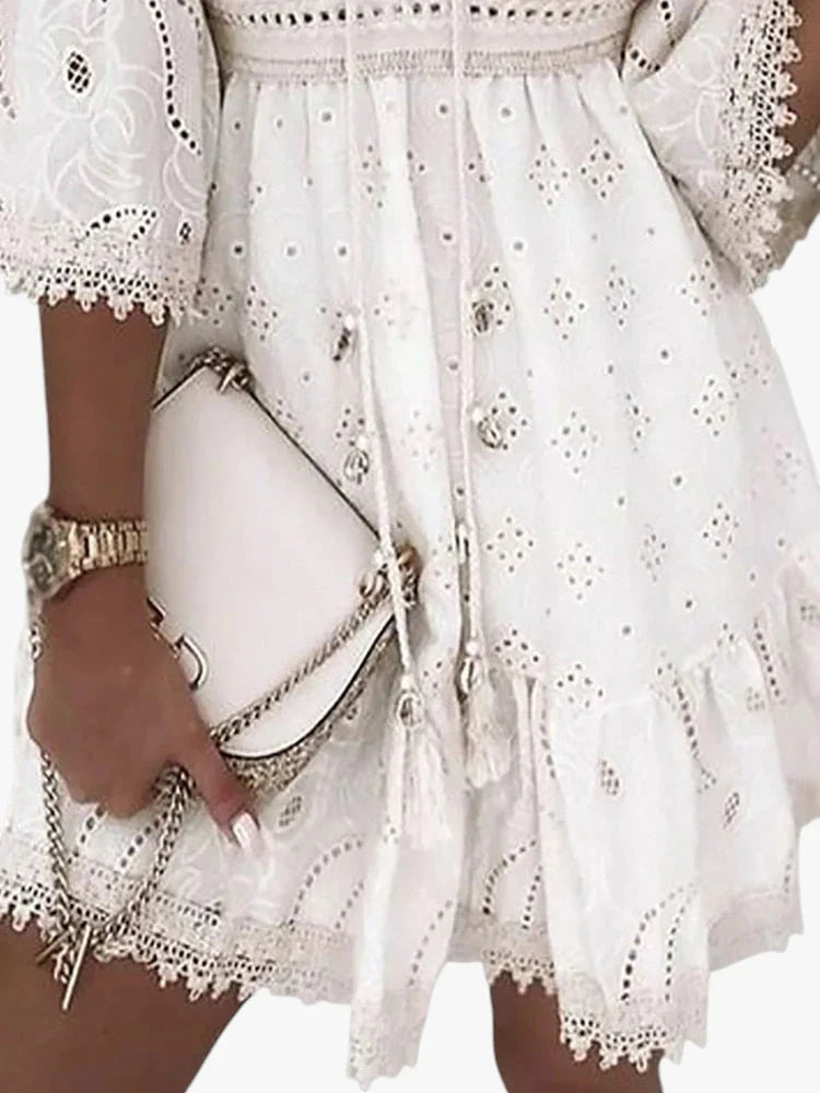 Dame Boho Mini Sommerkjole med Blonder