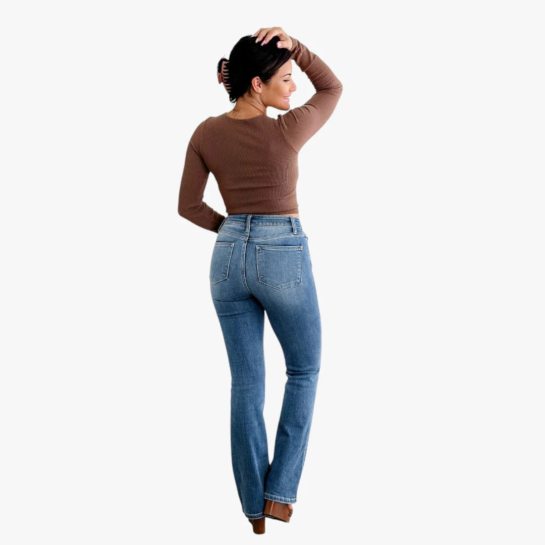 Dame Bootcut Jeans med Stretch og Lommer