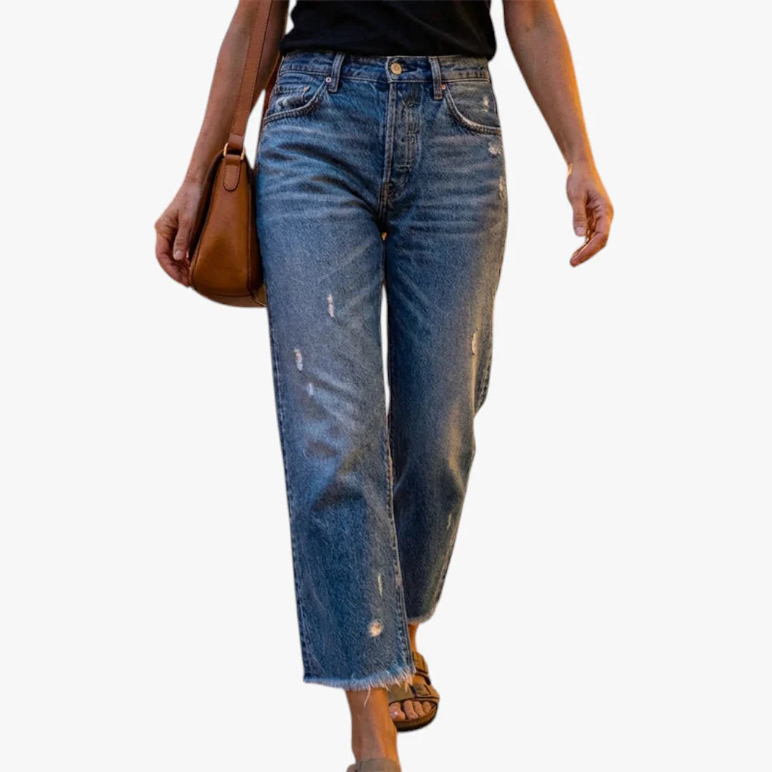 Dame Cropped Jeans med Lommer og Vidde i Benene
