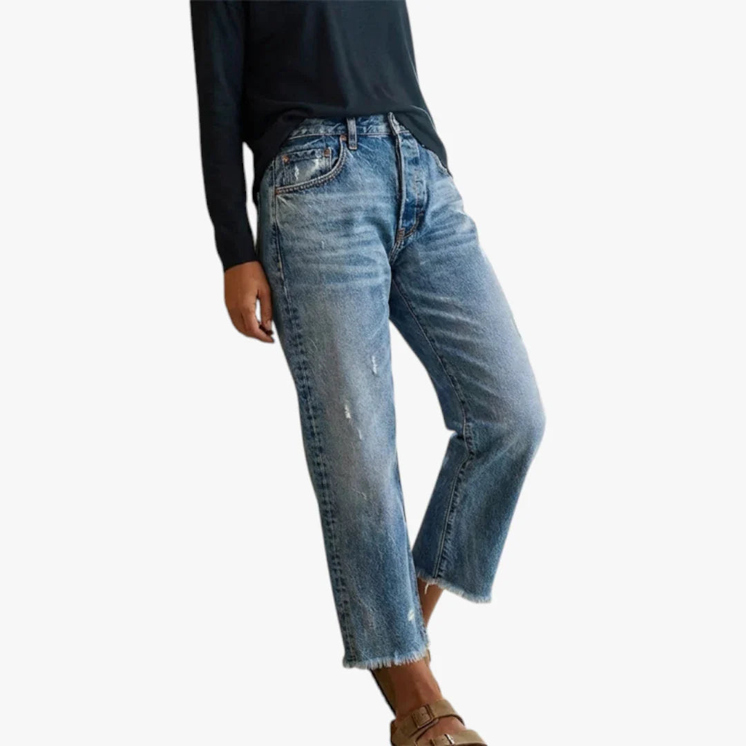 Dame Cropped Jeans med Lommer og Vidde i Benene