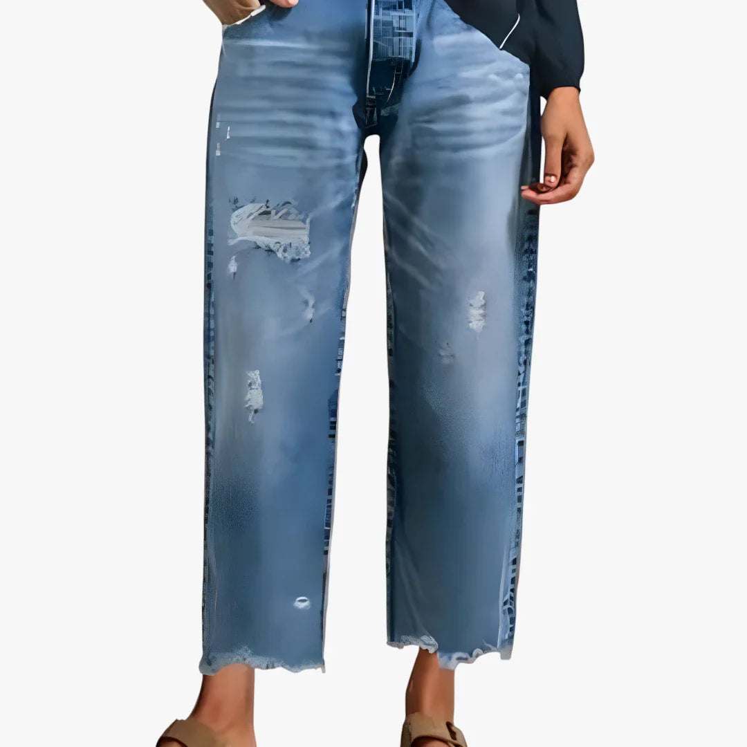 Dame Cropped Jeans med Lommer og Vidde i Benene