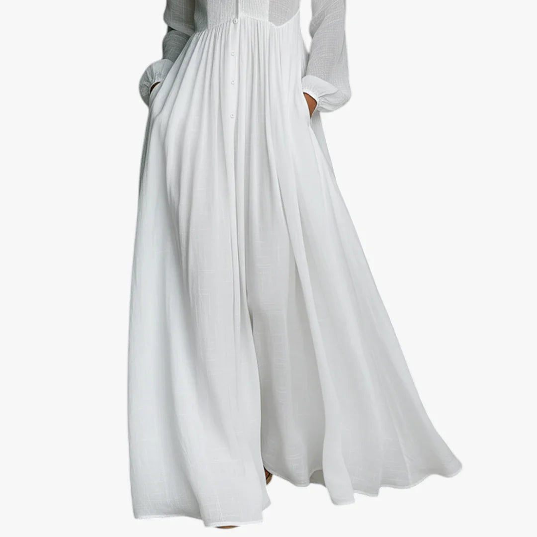 Dame Elegant Maxi Sommerkjole med Knapper og Krave
