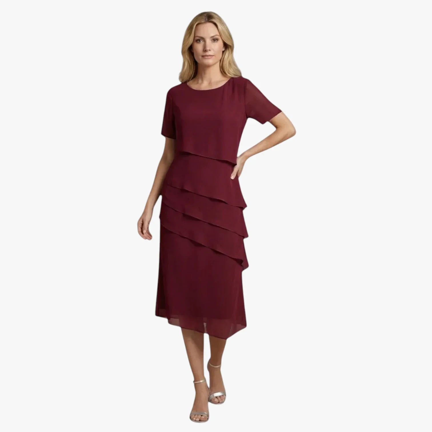 Dame Elegant Midi Sommerkjole med Ærmer