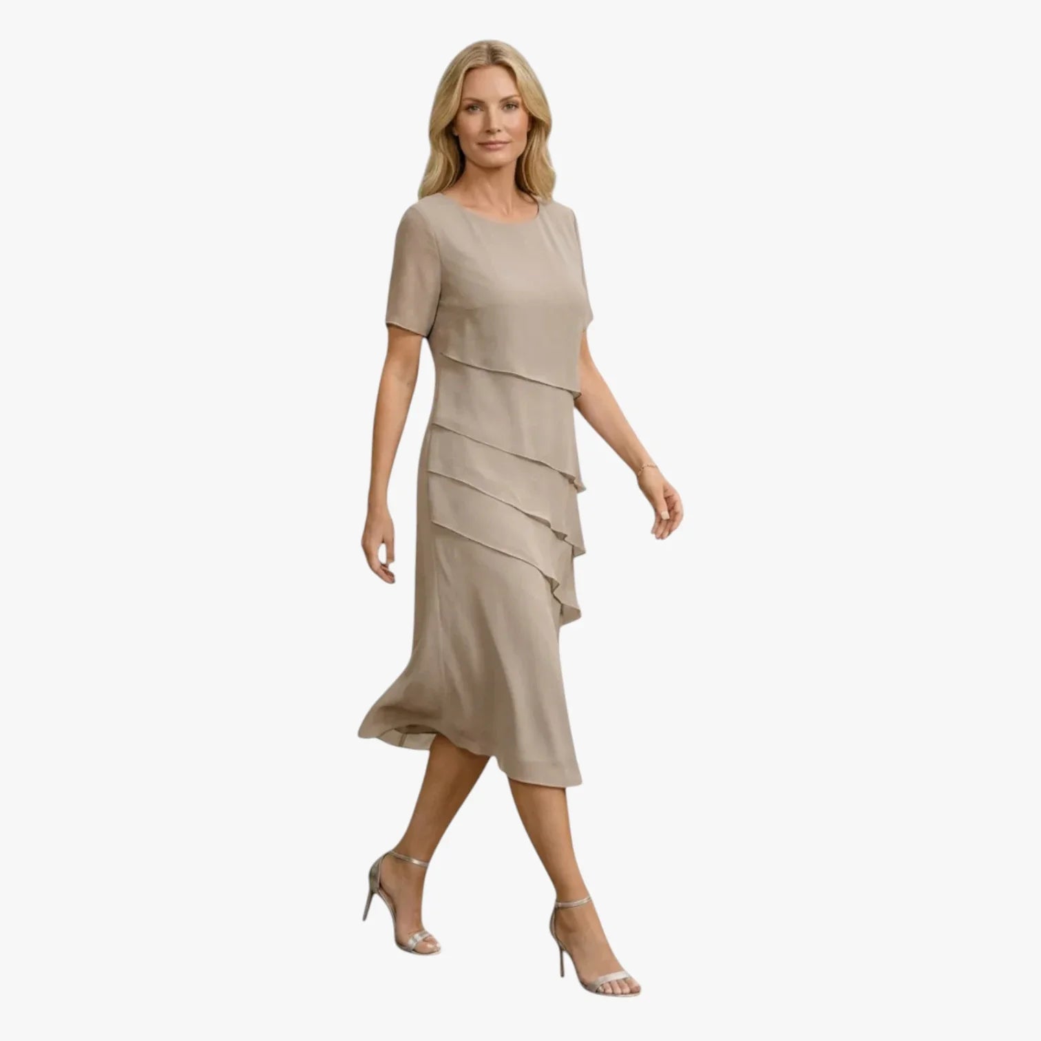 Dame Elegant Midi Sommerkjole med Ærmer