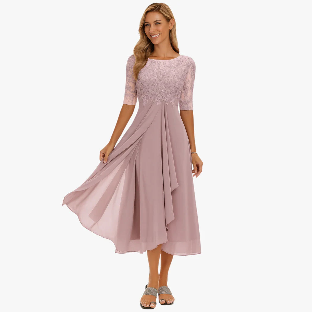 Dame Elegant Midi Sommerkjole med Blonder