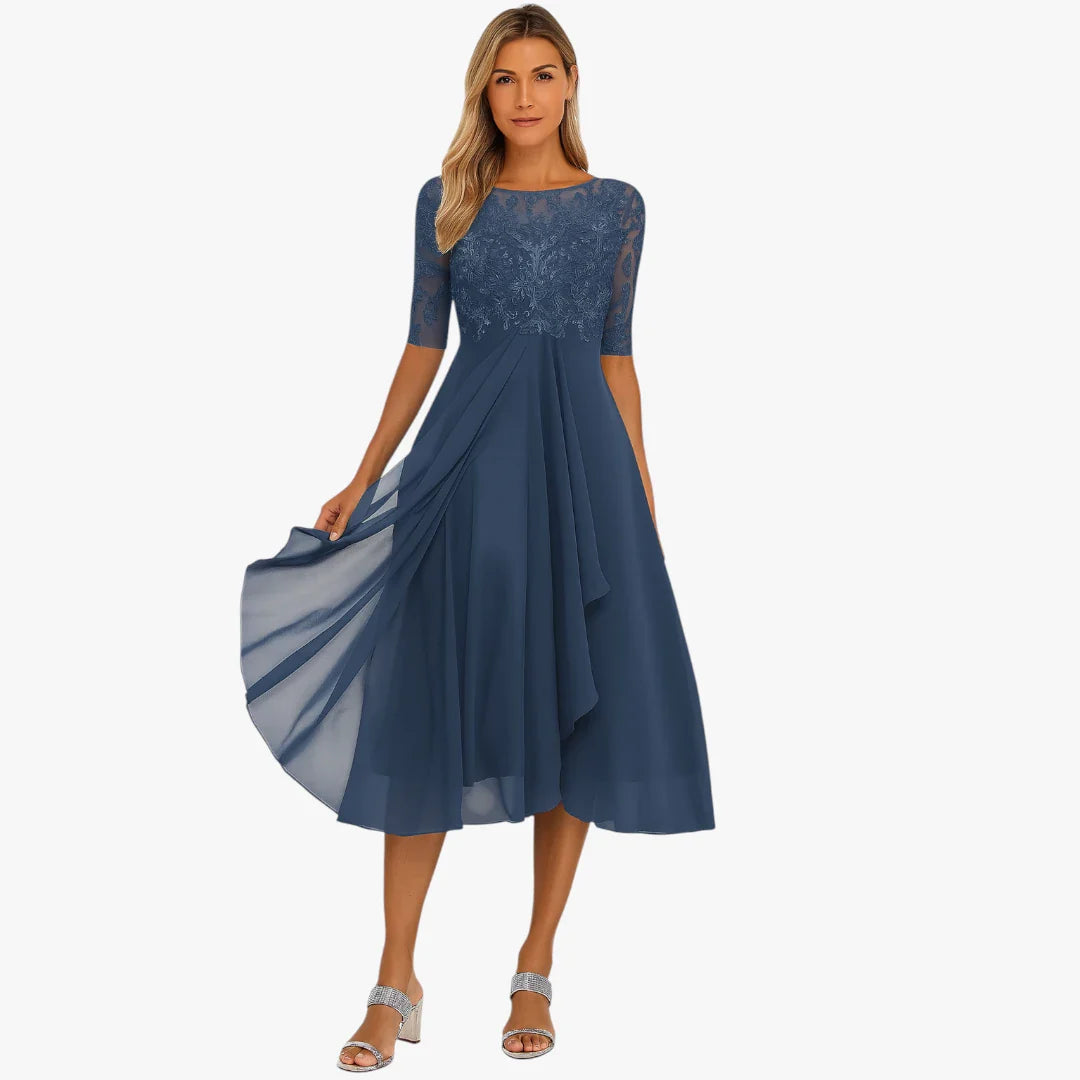 Dame Elegant Midi Sommerkjole med Blonder