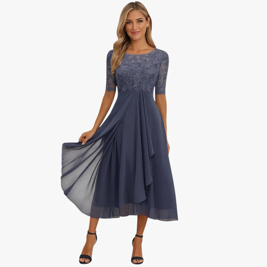 Dame Elegant Midi Sommerkjole med Blonder