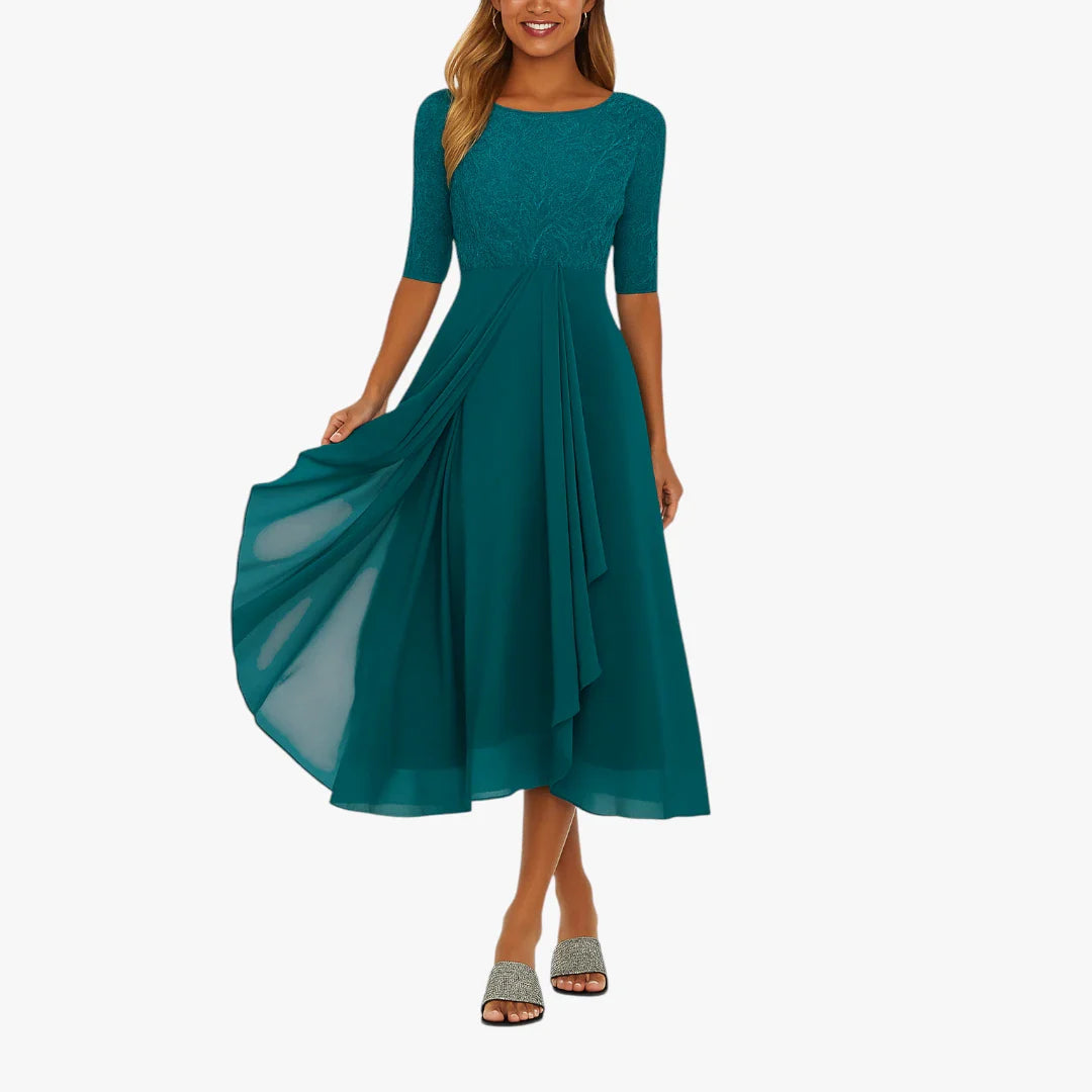 Dame Elegant Midi Sommerkjole med Blonder